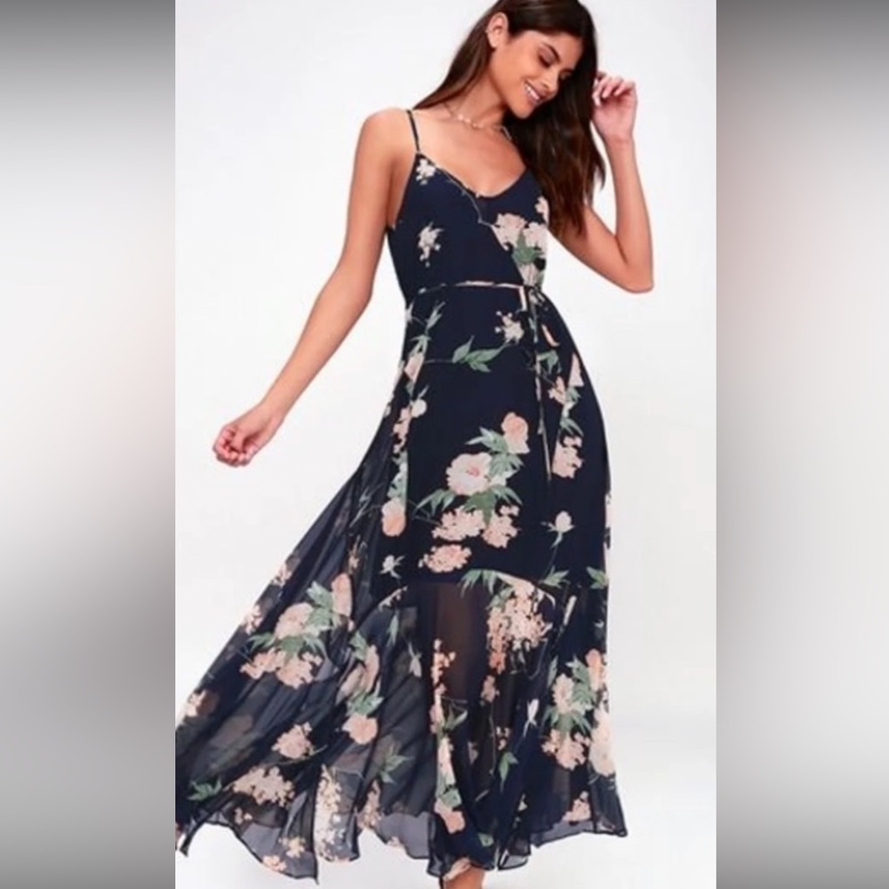 Lulus Feeling Freesia Navy Blue Floral Maxi Dress